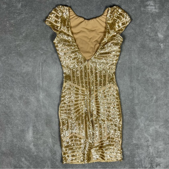 Dress the Population Dress Womens Small Tabitha Gold Sequin Feminine Party Mini - Picture 5 of 10